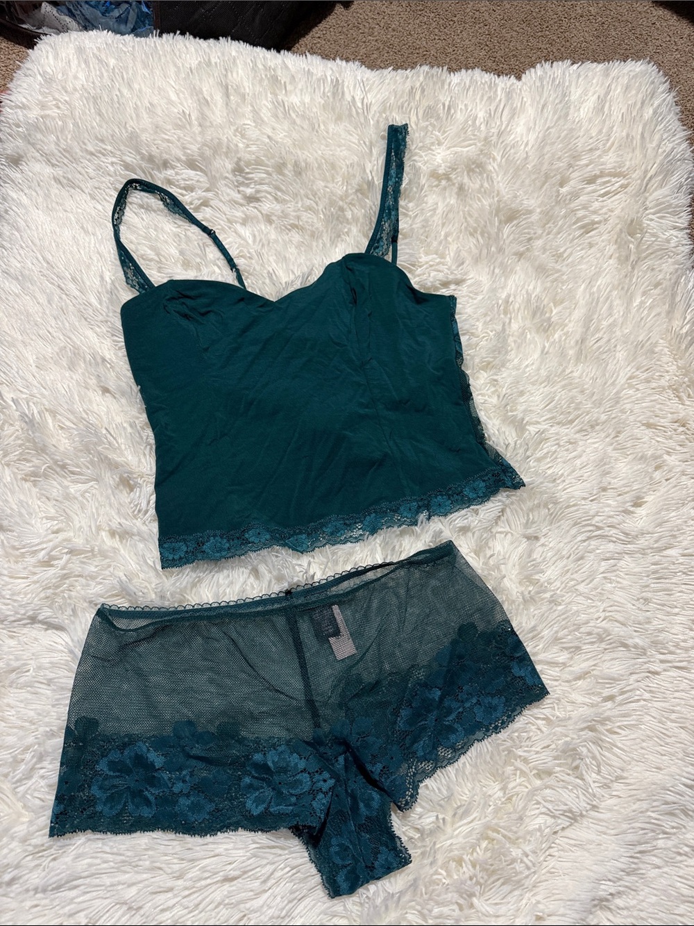 Victoria's Secret Teal Lace Trim Cami & Boyshort Set